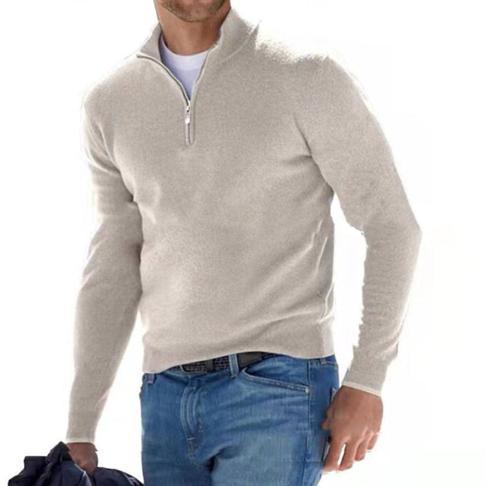 Men's Contemporary V-Neck Zip-Up Sweater for All Seasons