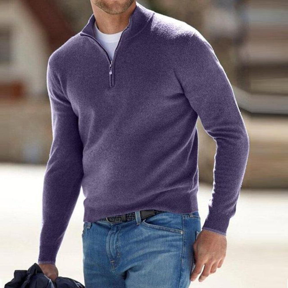 Men's Contemporary V-Neck Zip-Up Sweater for All Seasons
