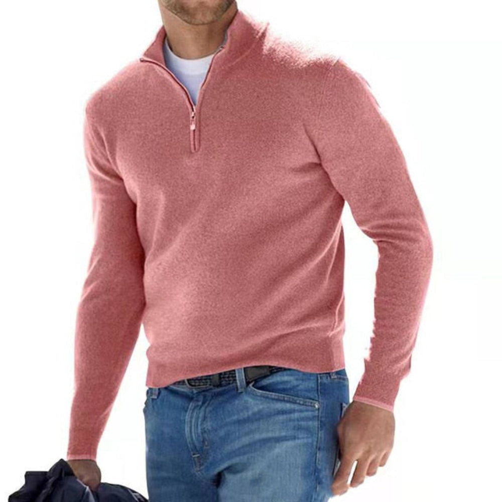 Men's Contemporary V-Neck Zip-Up Sweater for All Seasons