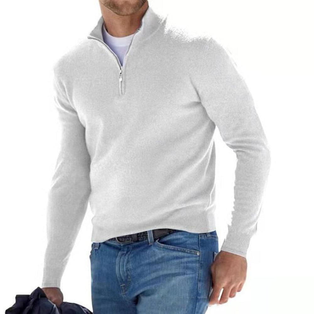 Men's Contemporary V-Neck Zip-Up Sweater for All Seasons