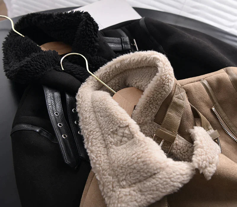 Women’s Leather Jacket | Sherpa Fleece Lining & Metal Zipper | Mid-Length Cut | Comfortable Fit