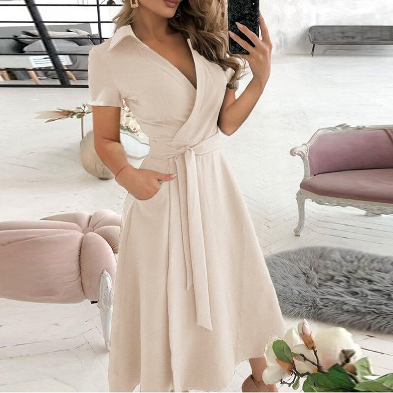 Women’s Wrap Dress | Adjustable Waist Tie & V-Neck | Polyester Fabric | Comfortable Fit for Summer
