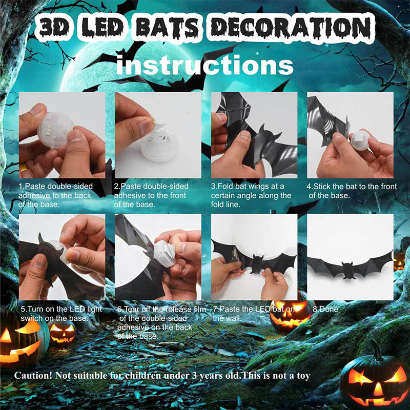 3D LED Bat Wall Decorations with Purple Glow for Halloween