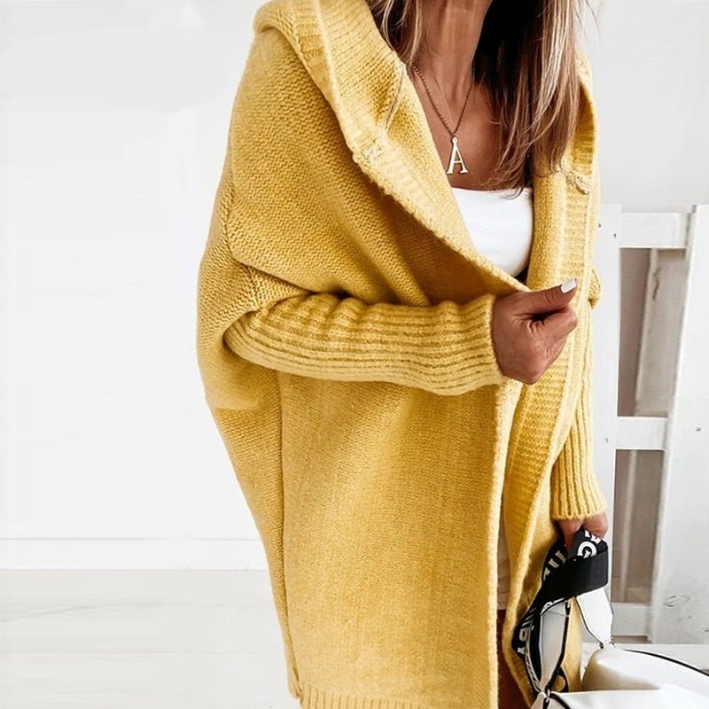 Women's Oversized Hooded Cardigan | Soft Knit with Batwing Sleeves | Longline Style | Cozy Layering for Autumn