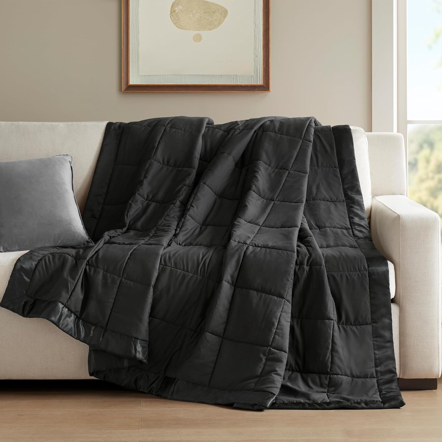 Lightweight Down Alternative Blanket with Moisture-Wicking – All Season Bed Cover with Satin Trim