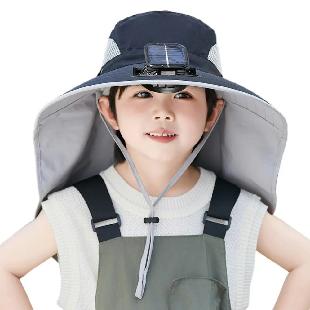 Kids' Sunshade Hat with Built-in Solar Cooling Fan