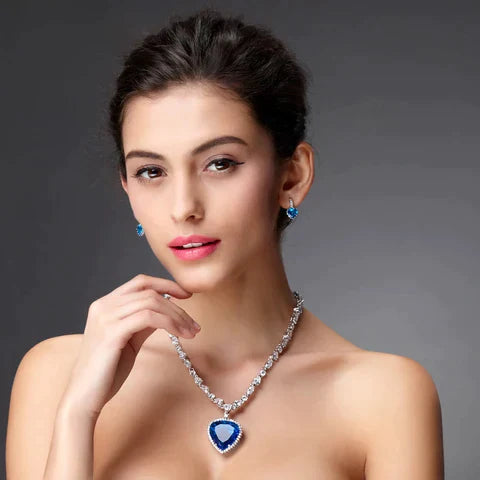 Radiant Heart Pendant Necklace in Silver with Blue Zirconia