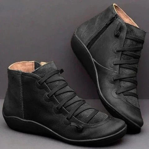 Women’s Ankle Boots | High-Quality PU Leather & Cozy Lining | Side Zipper & Adjustable Laces | Versatile Fashion Colors