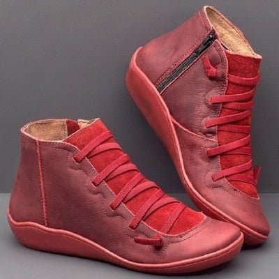 Women’s Ankle Boots | High-Quality PU Leather & Cozy Lining | Side Zipper & Adjustable Laces | Versatile Fashion Colors