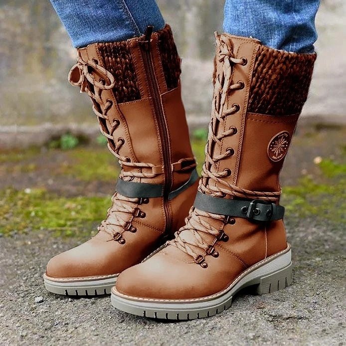 Women’s Knee-High Winter Boots | Water-Repellent PU Leather & Cotton Lining | Non-Slip Sole & Buckle Strap | Warmth and Traction