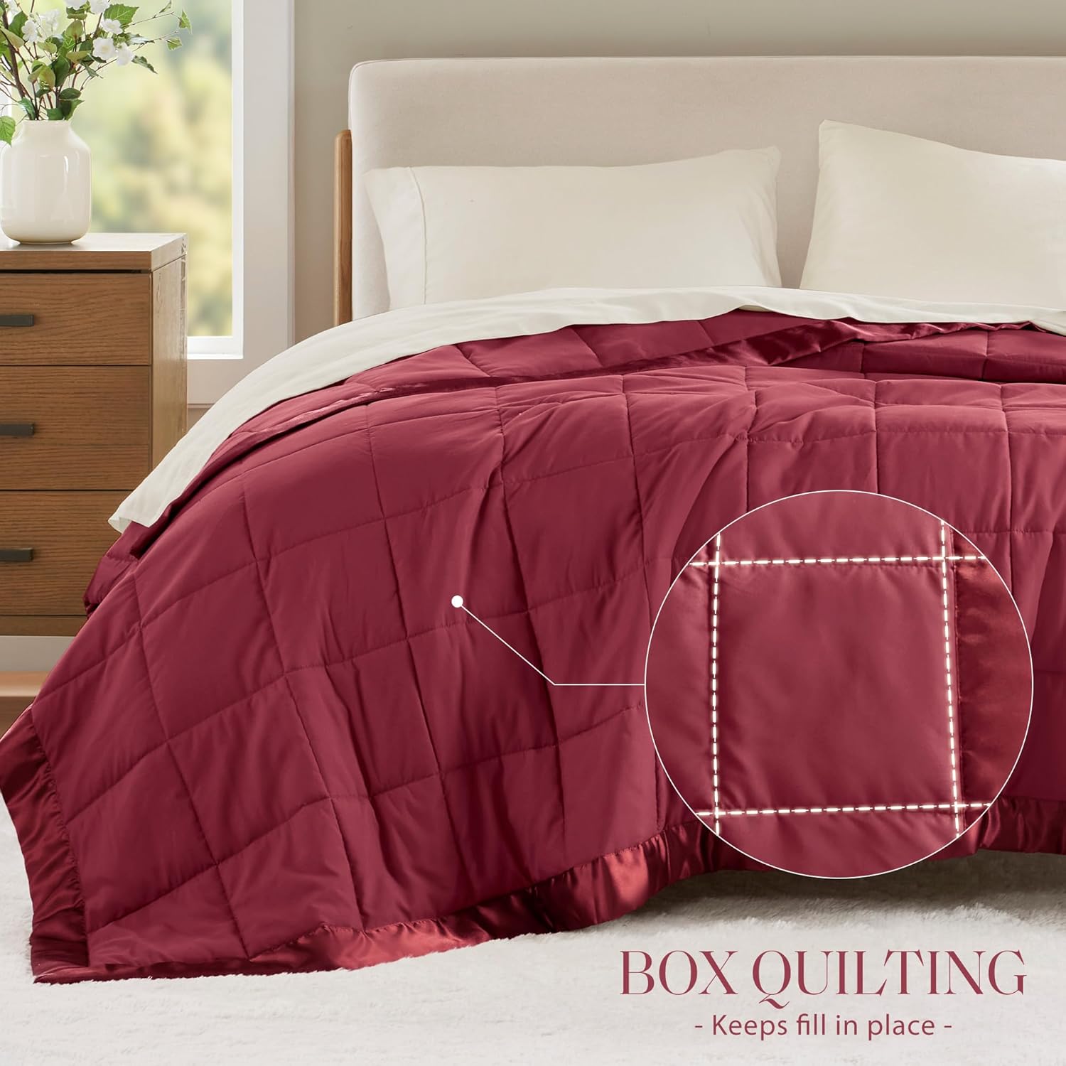 Lightweight Down Alternative Blanket with Moisture-Wicking – All Season Bed Cover with Satin Trim