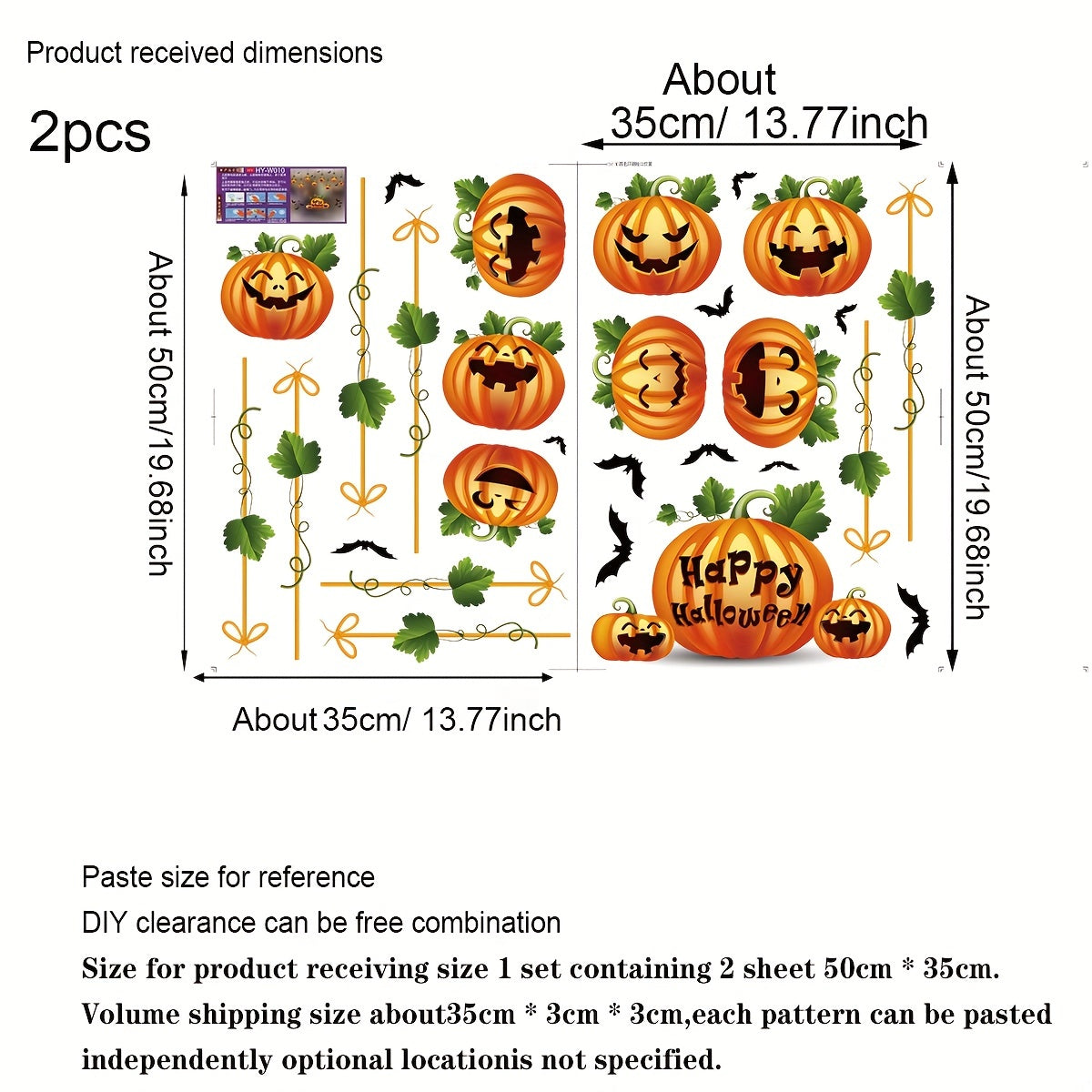 10-Pack Halloween Window Stickers – Reusable Double-Sided Pumpkin Decals – Static Cling for Living Room, Kitchen, Bathroom Party Décor