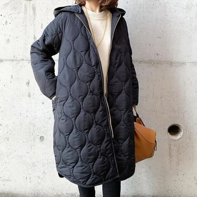 Women’s Quilted Hooded Parka Coat | Argyle Pattern & Thermal Protection | High-Quality Polyester | Lightweight & Durable Design