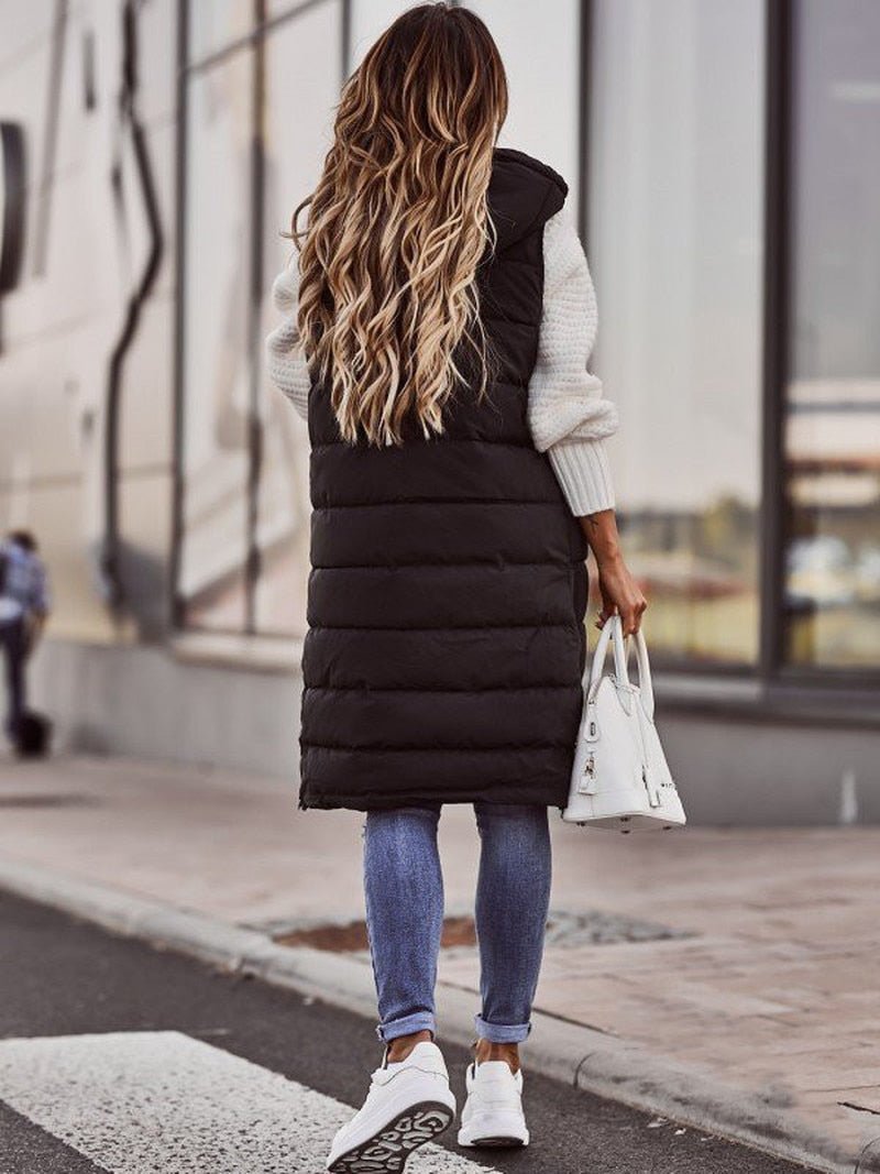 Women’s Quilted Vest | Knee-Length Design | Acetate Fiber | Comfortable Layering