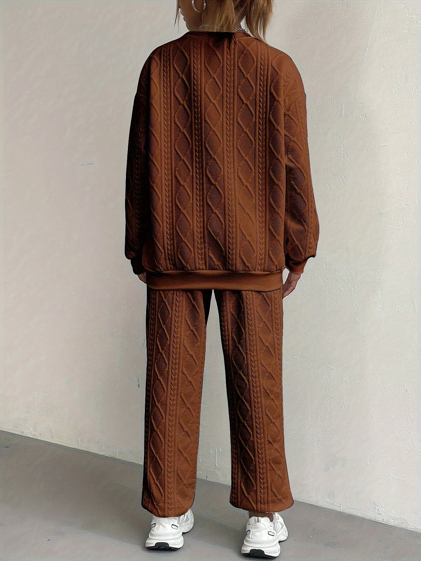 Cable-Knit Lounge Set | Breathable Comfort | All-Season Wear | Polyester