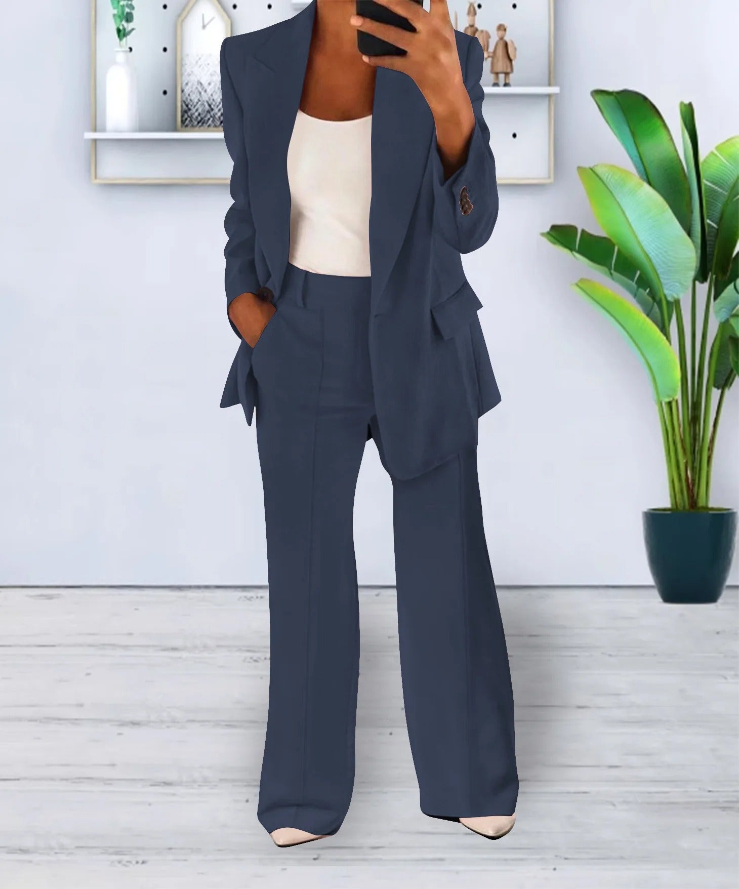 Women’s Tailored Pantsuit Set | Slim Knit Cardigan & Straight-Cut Trousers | Durable Craftsmanship | Versatile Office Wear
