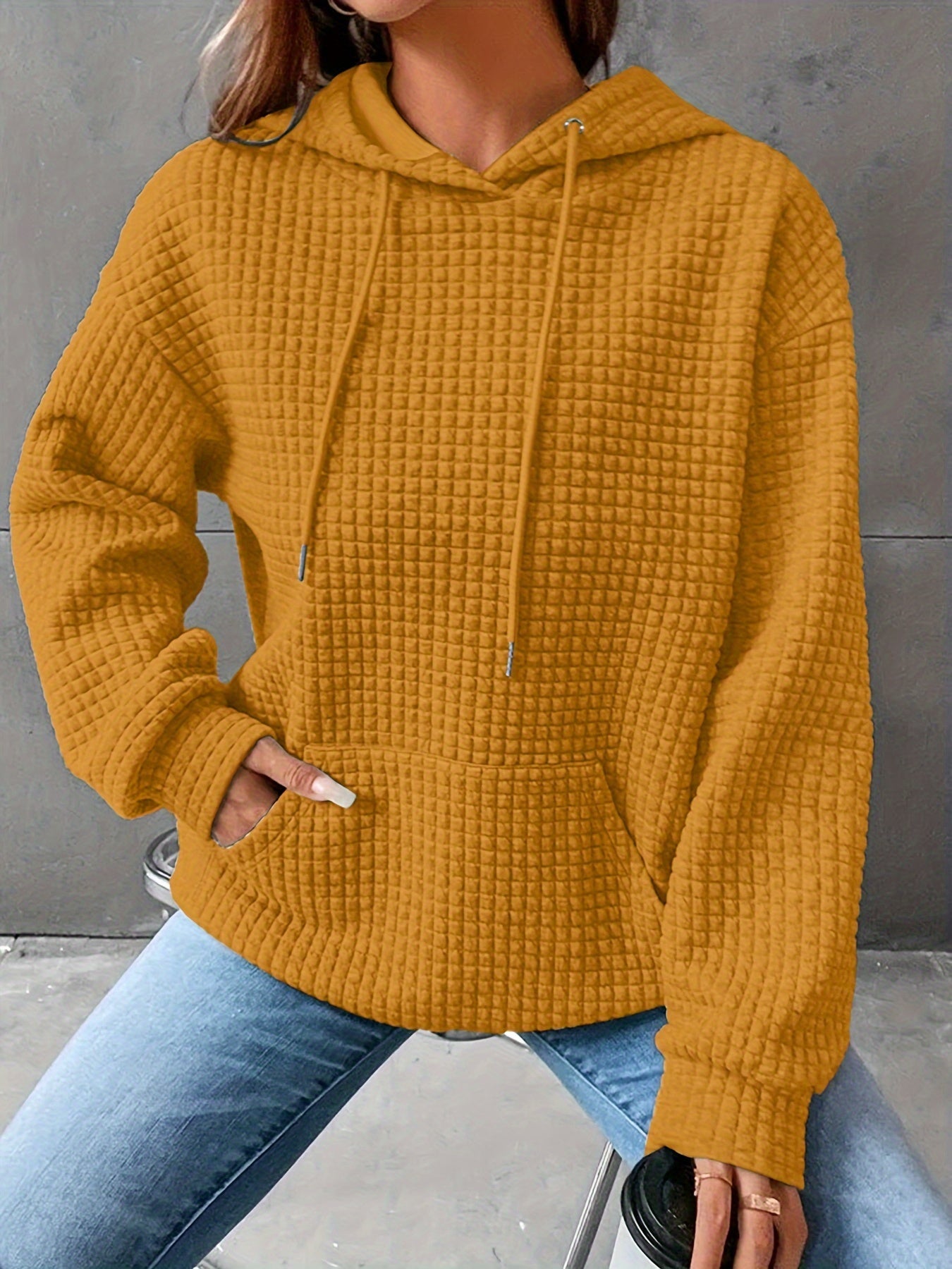 Plus Size Hoodie | Waffle Knit | Casual Comfort Wear | Polyester Blend