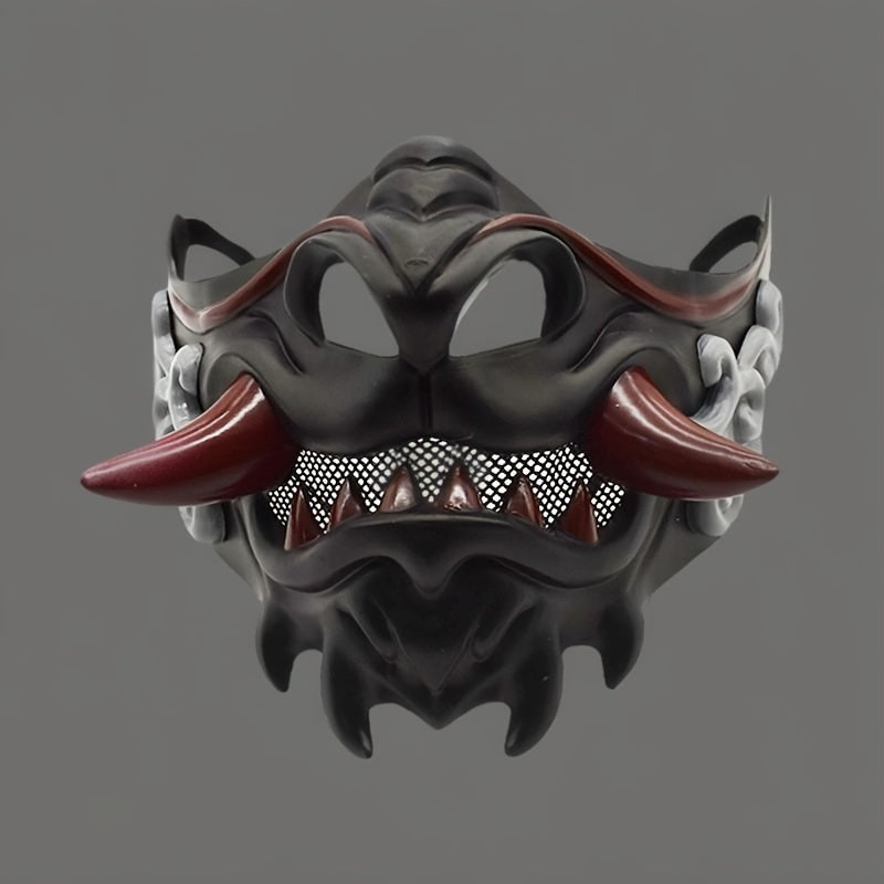 Ninja Demon Halloween Mask with Red Horns and Lightweight Plastic