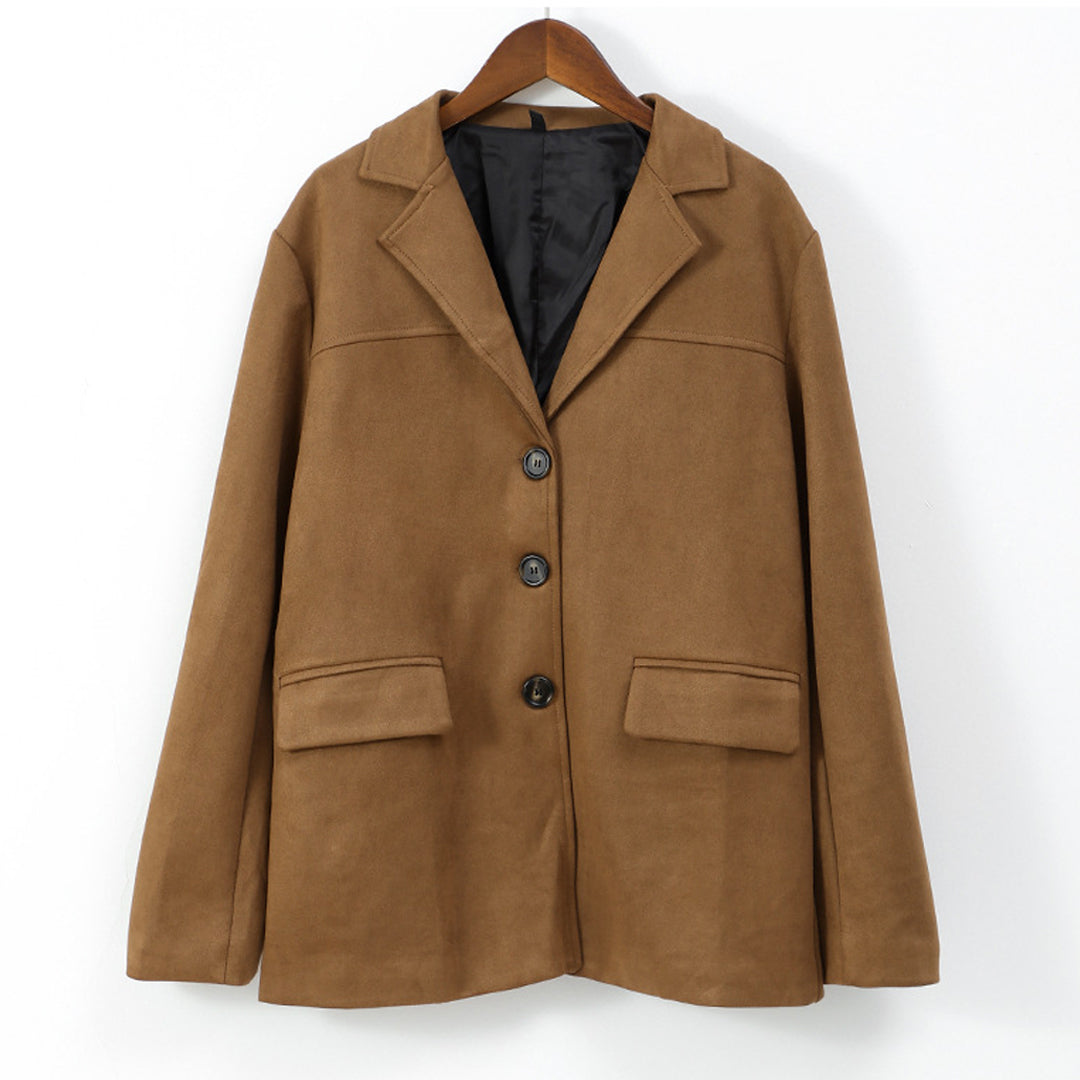 Women’s Suede Jacket | Single-Breasted Notched Lapel | Soft Suede Fabric | Cozy Warmth