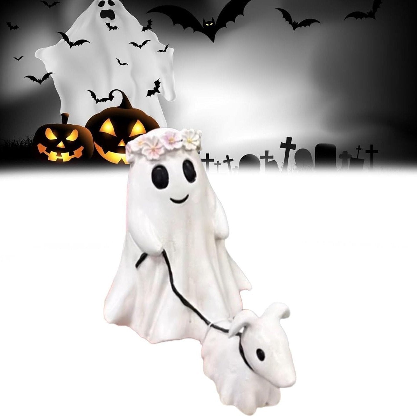 Handcrafted Halloween Ghost Dog Statue for Indoor & Outdoor Decor