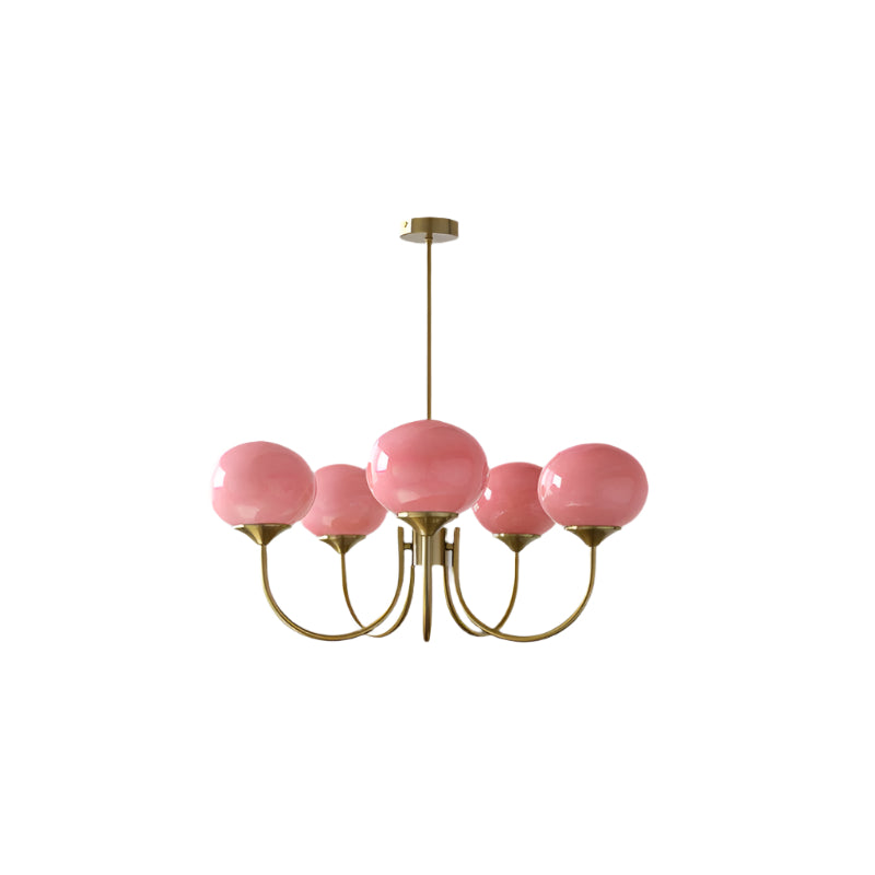 Ceiling Chandelier | Five-Arm with Glass Globe Shades | Adjustable Suspension Rods | Elegant Home Lighting