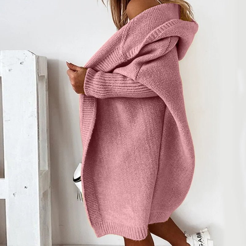 Women's Oversized Hooded Cardigan | Soft Knit with Batwing Sleeves | Longline Style | Cozy Layering for Autumn