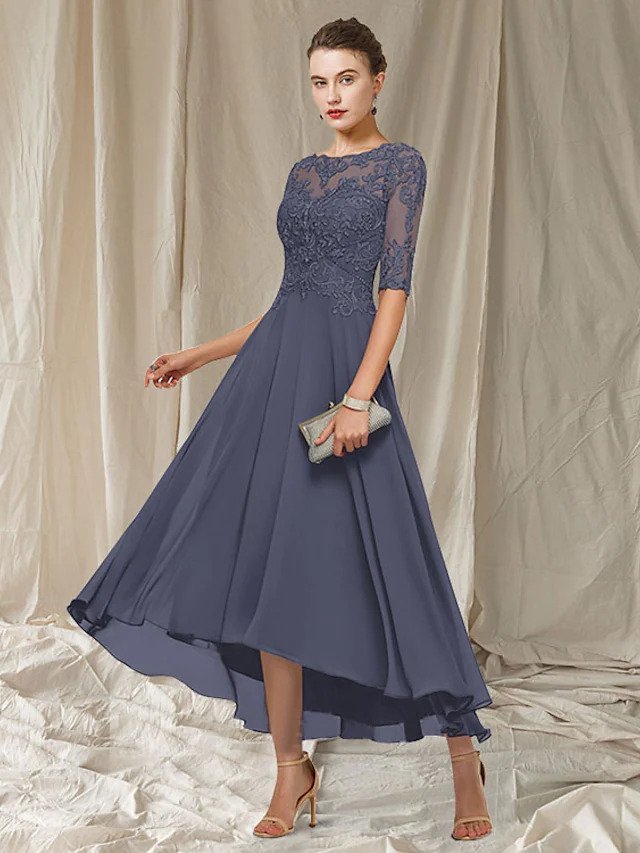 Women’s Evening Gown | Lace-Top Illusion Sleeves | 100% Polyester | Ankle-Length Formal Dress