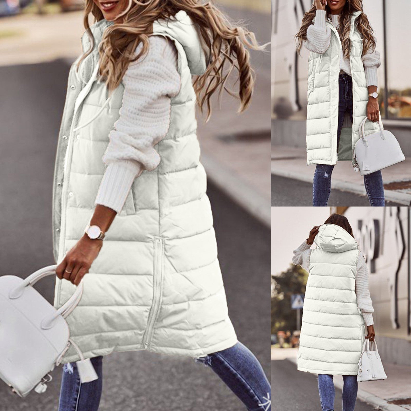 Women’s Sleeveless Vest | Long Quilted Hooded Design | Insulated with Pockets | Comfortable Warmth