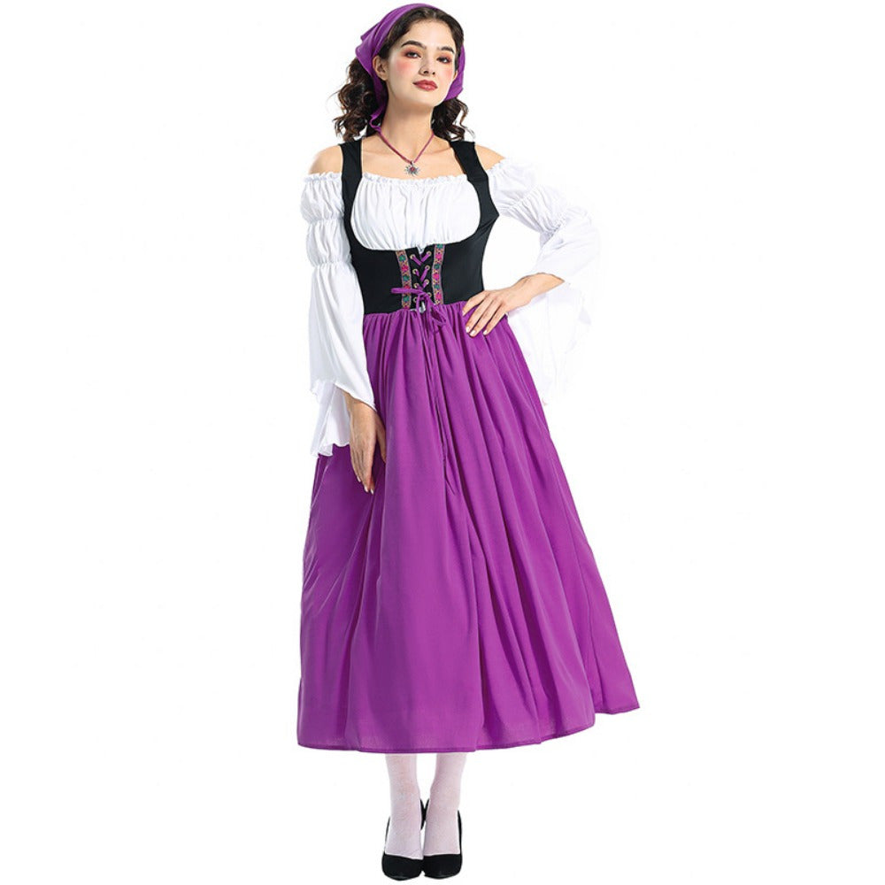 Women's Oktoberfest Dirndl Dress Set with Corset Bodice and Puff Sleeve Blouse
