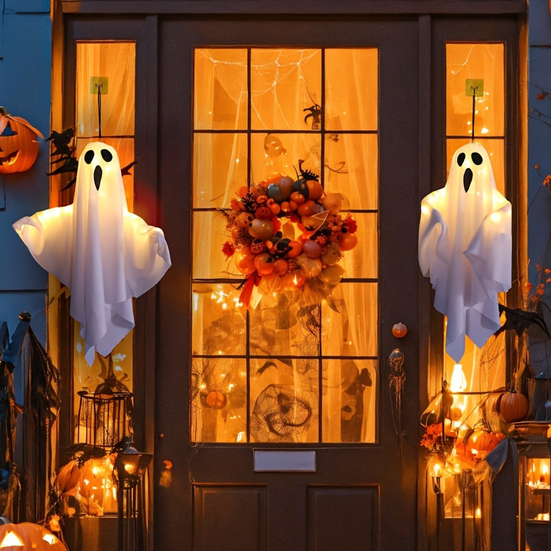 Glowing LED Halloween Hanging Ghosts Battery Operated Decor Set of 3