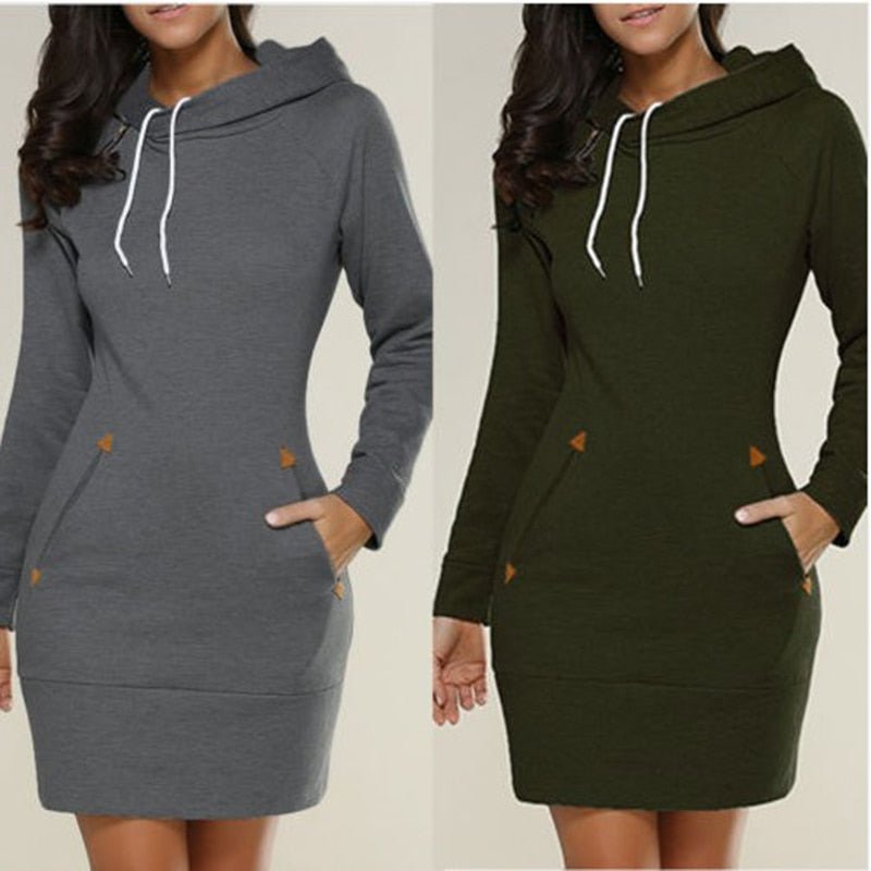 Women’s Hoodie Dress | Cozy Knit Fabric & Front Pockets | Above-the-Knee Length | Versatile Casual Wear