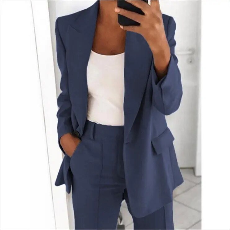 Women’s Tailored Pantsuit Set | Slim Knit Cardigan & Straight-Cut Trousers | Durable Craftsmanship | Versatile Office Wear