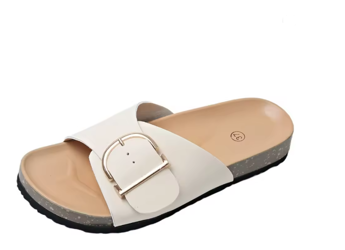 Orthopedic Flat Sandals | Adjustable Buckle Strap & Contoured Footbed | PU Upper & Cork-Like Midsole | Durable Comfort