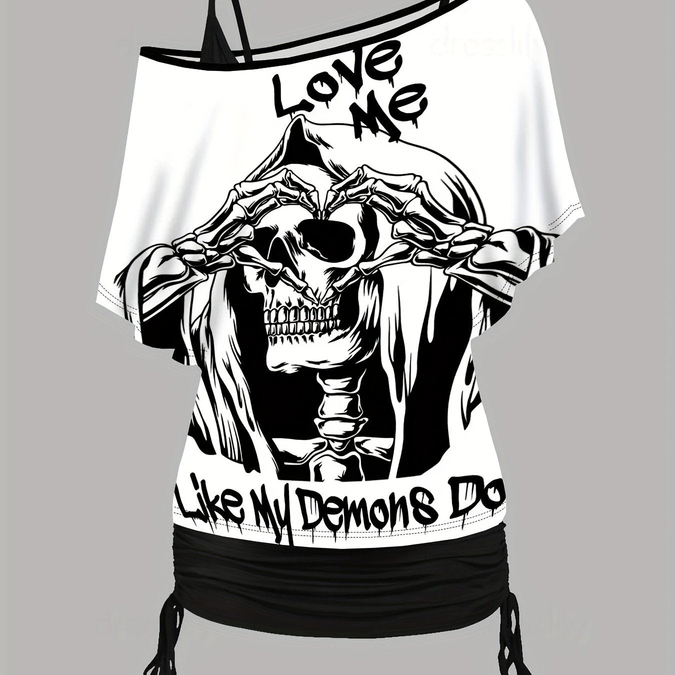 Women's Halloween Skull Print Two-Piece Set with Batwing Sleeves