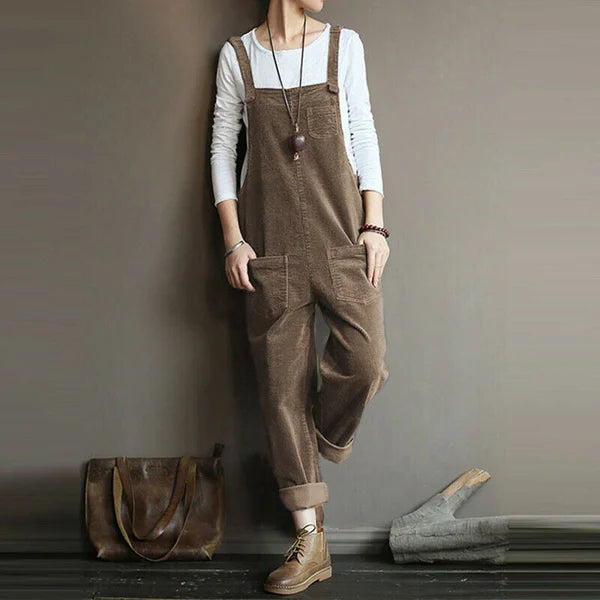Women’s Sleeveless Corduroy Jumpsuit | Loose Fit with Pockets | Durable Fabric | Casual Comfort