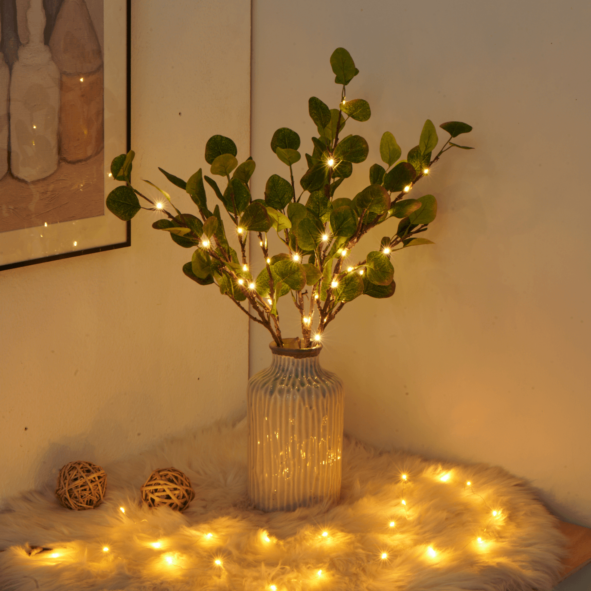 Fairy Light Olive Branch | Warm White LED & Adjustable Design | Battery Powered | 27.6 Inches Length
