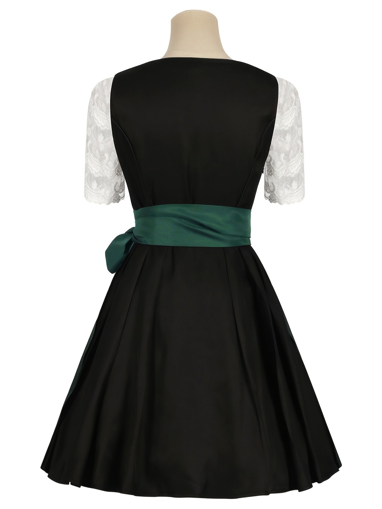 Women's Oktoberfest Dirndl Dress with Lace Blouse – Green Satin