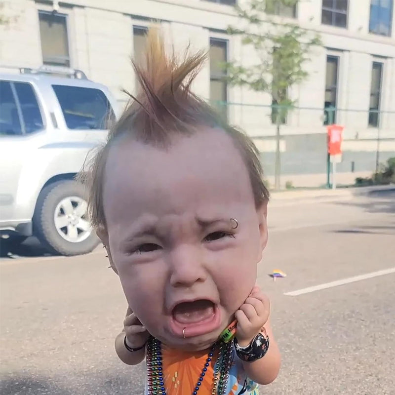 Realistic Crying Baby Halloween Mask in Lightweight Natural Latex