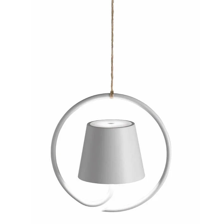 Rechargeable Pendant Light | Circular Ring Frame & Cone Shade | Aluminum & Iron | Warm Ambient Lighting