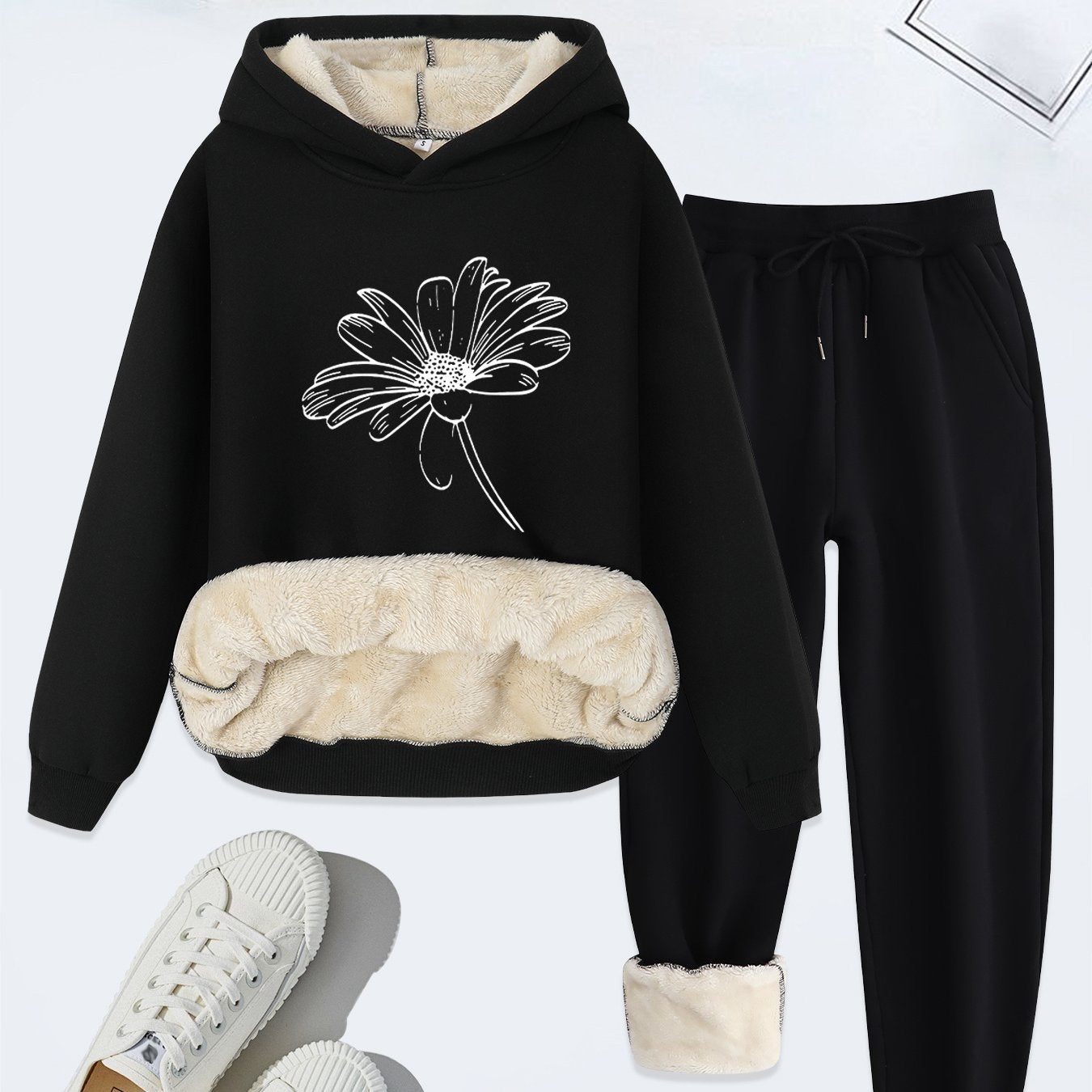 Women's Fleece Hoodie Set | Floral Pattern | Warm and Cozy Comfort | Polyester