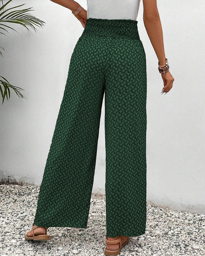 Women’s Wide-Leg Palazzo Pants | Geometric Print | Elastic Waistband & Pockets | Comfortable Fit