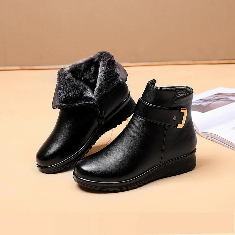 Women’s Orthopedic Boots | Genuine Leather & Wool Fur-Lined | Adjustable Buckle Strap | Comfortable Fit