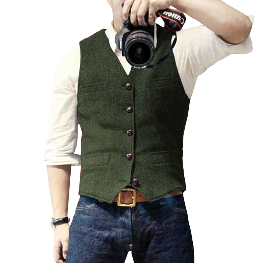 Men's Vest | Single-Breasted Tailored Fit | Cotton & Wool Blend | Versatile Style for All Seasons