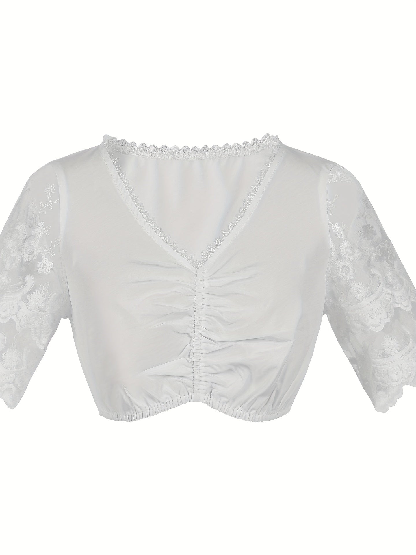 Women's Bavarian Oktoberfest Dirndl Dress with Floral Embroidery and Lace Sleeves