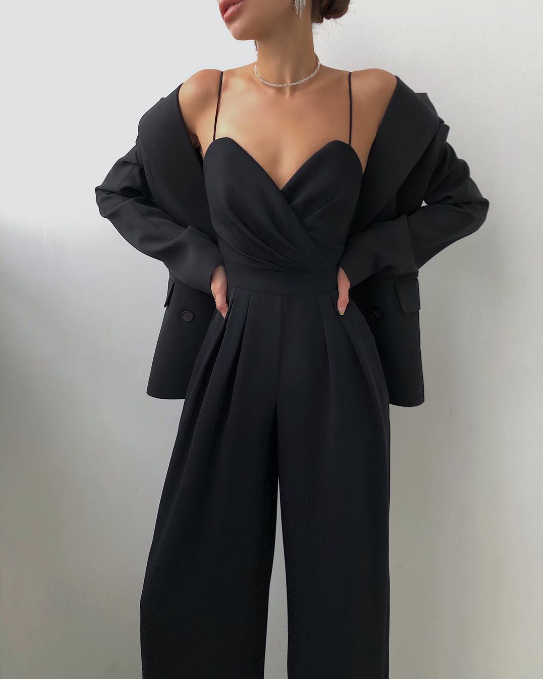 Women’s Wide-Leg Jumpsuit | Wrap-Front Bodice & Spaghetti Straps | Cotton Blend | Elegant Fit