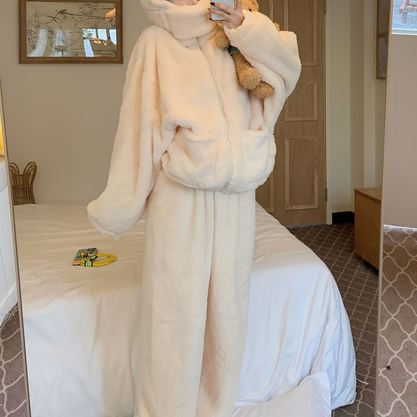 Women's Fleece Pajama Set | Hooded | Ultra Soft Warmth | Polyester