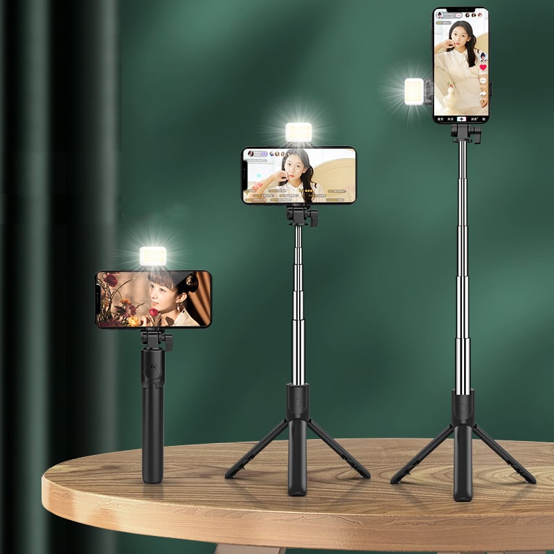 Wireless Bluetooth Selfie Stick with 6 Functions and Built-in Light