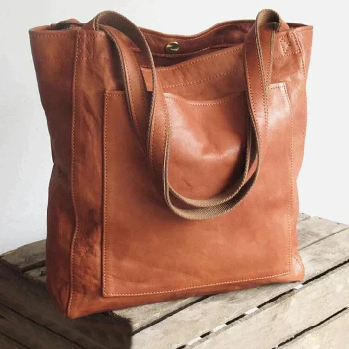 Leather Shoulder Tote Bag | Genuine Leather | Multiple Compartments | Classic and Modern Design