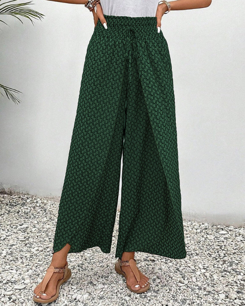 Women’s Wide-Leg Palazzo Pants | Geometric Print | Elastic Waistband & Pockets | Comfortable Fit