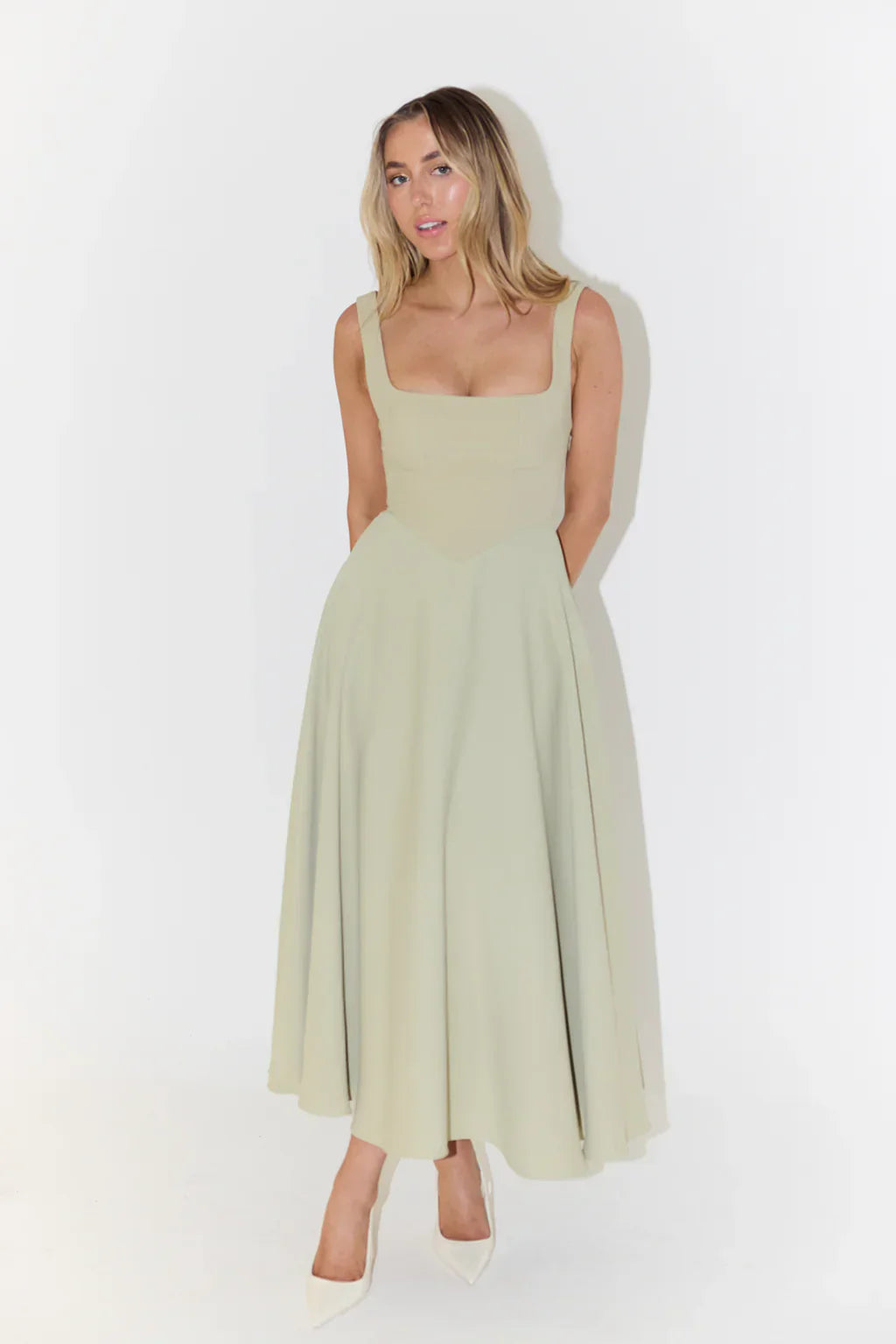 Women’s Midi Dress | High Waist & Square Neckline | Polyester Fabric | Comfortable Fit